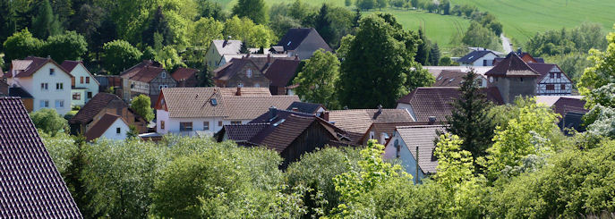 Blick vom Weinberg auf die Ortsmitte von Krauthausen